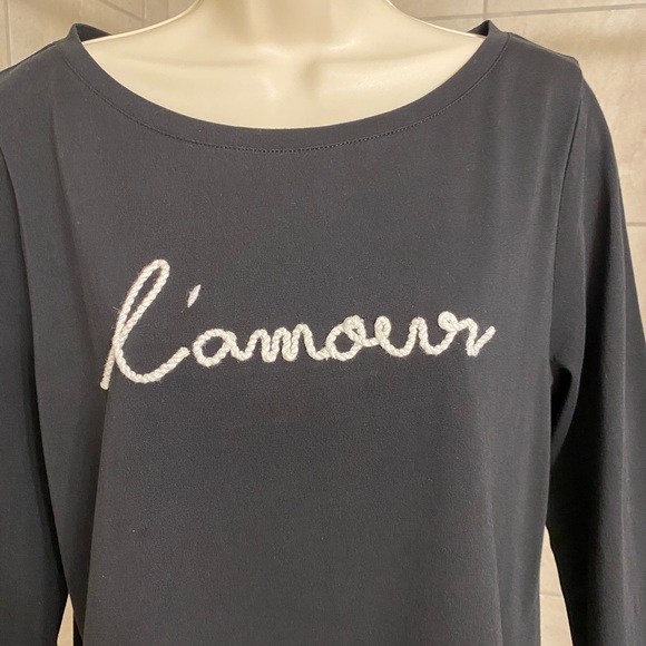 NWT Talbots Petite “l’amour” scoop neck black 3/4 sleeve top, size Large Petite - Picture 2 of 6